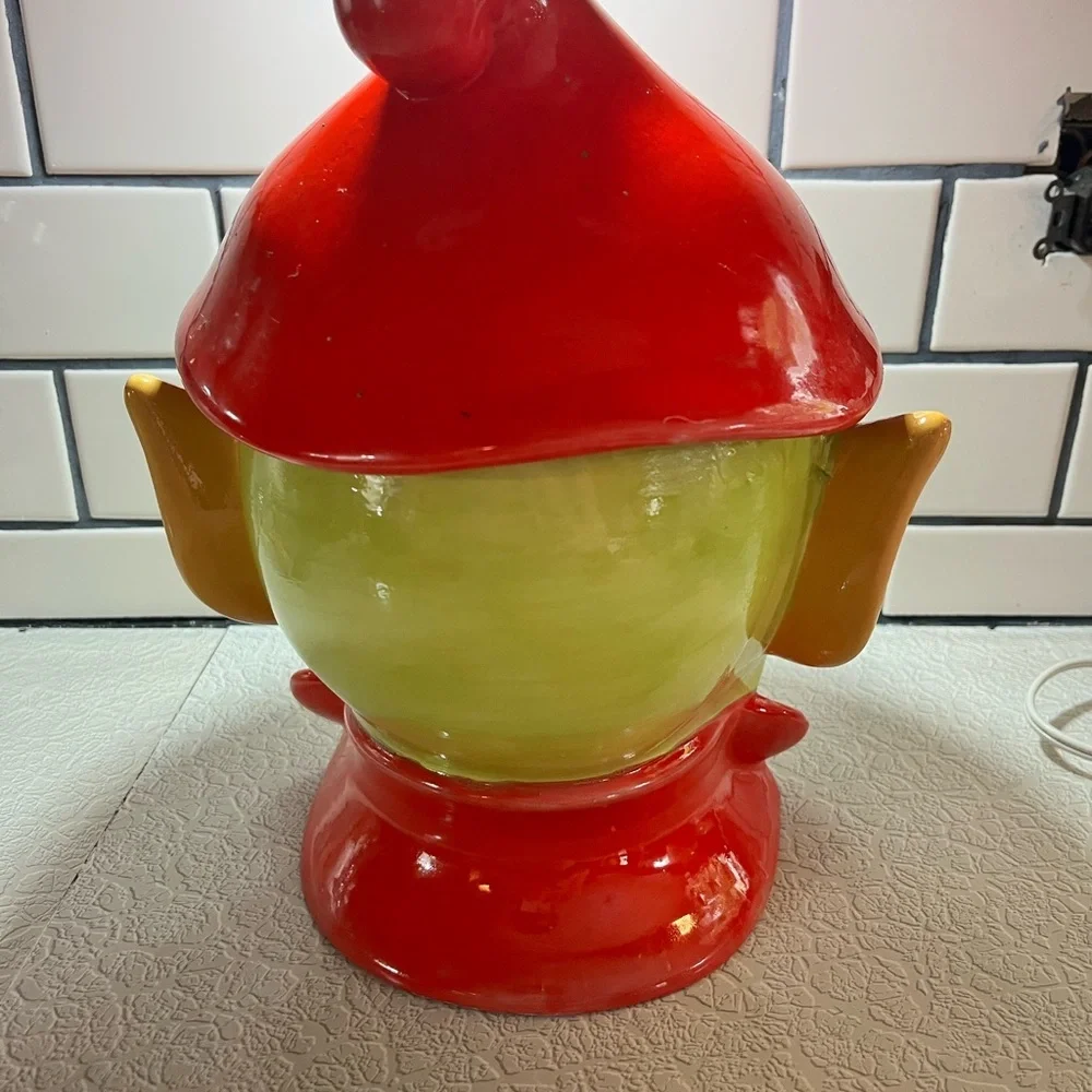 Vintage Orange/red Lime Elf Pixie Fairy Cookie Jar 1960’s Holland Mold Ceramic